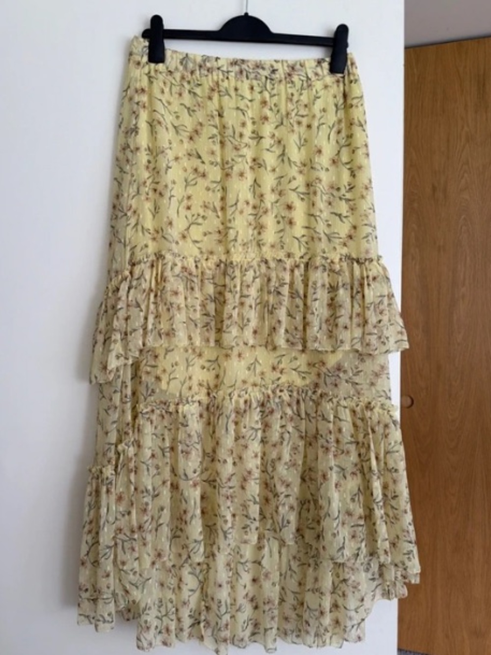 H&M Yellow Floral High-Low Tiered Maxi Skirt